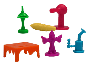 plastic pieces, custom game pieces in various plastic colors